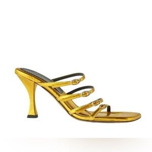 Proenza Schouler Square Toe Heeled Buckle Sandals in Gold - NWT